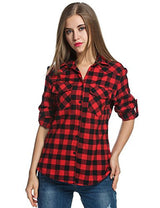 Zeagoo Women's Roll Up Sleeve Casual Loose Boyfriend Plaid Button Down Shirt