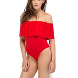 May&Maya Women's Off Shoulder with Ruffle Overlay Bodysuit
