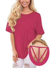 Annflat Women's Summer Solid Short Sleeve Casual Shirts Pocket Blouse Tops(S-2XL)