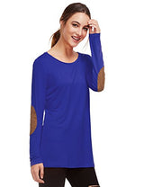 ROMWE Women's Loose Long Sleeve Elbow Patch T-Shirt
