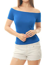 Allegra K Women Short Sleeves Slim Fit Off the Shoulder Top