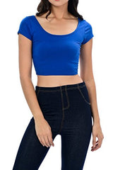 Womens Trendy Solid Color Basic Scooped Neck and Back Crop Top