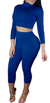 Dasbayla Women's Sexy Long Sleeve Tank Top and Crop Leggings 2 Sets Tracksuit