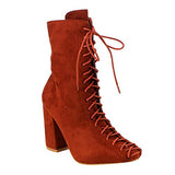 Cape Robbin Betisa-6 Women's Lace-Up Size Zipper Block Heel Ankle Booties