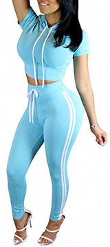 ChongErfei Women's Sexy Bodycon Round Neck Hoody Pants 2-Piece Jumpsuit Sportswear