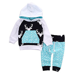 Toddler Infant Baby Boys Deer Long Sleeve Hoodie Tops Sweatsuit Pants Outfit Set - Free + Shipping