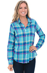 Del Rossa Women's Flannel Shirt, Button-Down Cotton Boyfriend Top