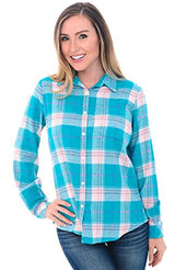 Del Rossa Women's Flannel Shirt, Button-Down Cotton Boyfriend Top