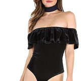 May&Maya Women's Off Shoulder with Ruffle Overlay Bodysuit