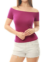 Allegra K Women Short Sleeves Slim Fit Off the Shoulder Top