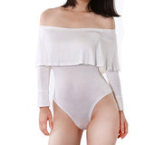 May&Maya Women's Off Shoulder with Ruffle Overlay Bodysuit