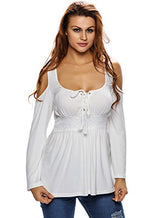 FARYSAYS Women's Sexy Cold Shoulder Blouse Lace-Up Ribbed Tops