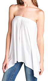 Handkerchief Asymmetrical Hem Flared Loose Fit Strapless Tunic Shirt Tube Top - Free + Shipping