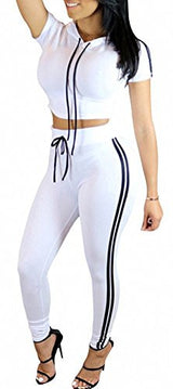 ChongErfei Women's Sexy Bodycon Round Neck Hoody Pants 2-Piece Jumpsuit Sportswear