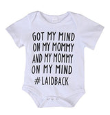 Newborn Baby GOT MY MIND ON MY MOMMY Funny Bodysuits Rompers Outfits Blue