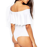 May&Maya Women's Off Shoulder with Ruffle Overlay Bodysuit