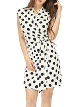 Allegra K Women Polka Dots Sleeveless Tie Waist Above Knee Wrap Dress