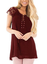 Astylish Women Sexy Short With Lace Sleeves Casual Criss Cross Front Blouse Top