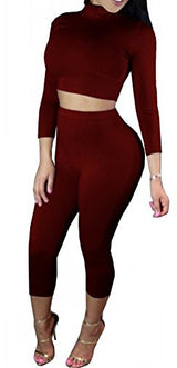 Dasbayla Women's Sexy Long Sleeve Tank Top and Crop Leggings 2 Sets Tracksuit