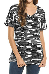 POGTMM Women Long Sleeve/Short Sleeve O-Neck Patchwork Casual Loose T-shirt Blouse Tops