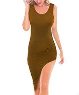 Women's Crew Slim Fit Midi Bodycon Asymmetrical Dress