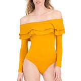 May&Maya Women's Off Shoulder with Ruffle Overlay Bodysuit