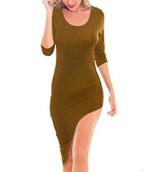 Women's Crew Slim Fit Midi Bodycon Asymmetrical Dress