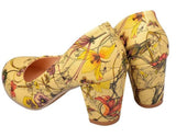 New Fashion Freeshipping  Casual Round toe women shoes  middle thick heel with Print Flower Sexy Shoes Fashion Cool RL775