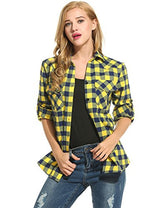 Zeagoo Women's Roll Up Sleeve Casual Loose Boyfriend Plaid Button Down Shirt
