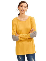 ROMWE Women's Loose Long Sleeve Elbow Patch T-Shirt