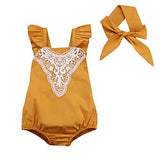 Baby Girls Lovely Ruffle Lace Collar Bodysuit with Headband