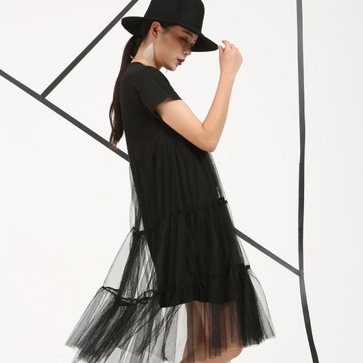 [Soonyour] 2017 ربيع الموضة الجديدة نمط فضفاض وهمية اثنين بأكمام قصيرة الرباط مستقيم اللباس ضئيلة صافي غزل فاتنة كبير الحجم النساء